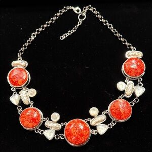 Elegant Red, Silver Pearl Necklace!!